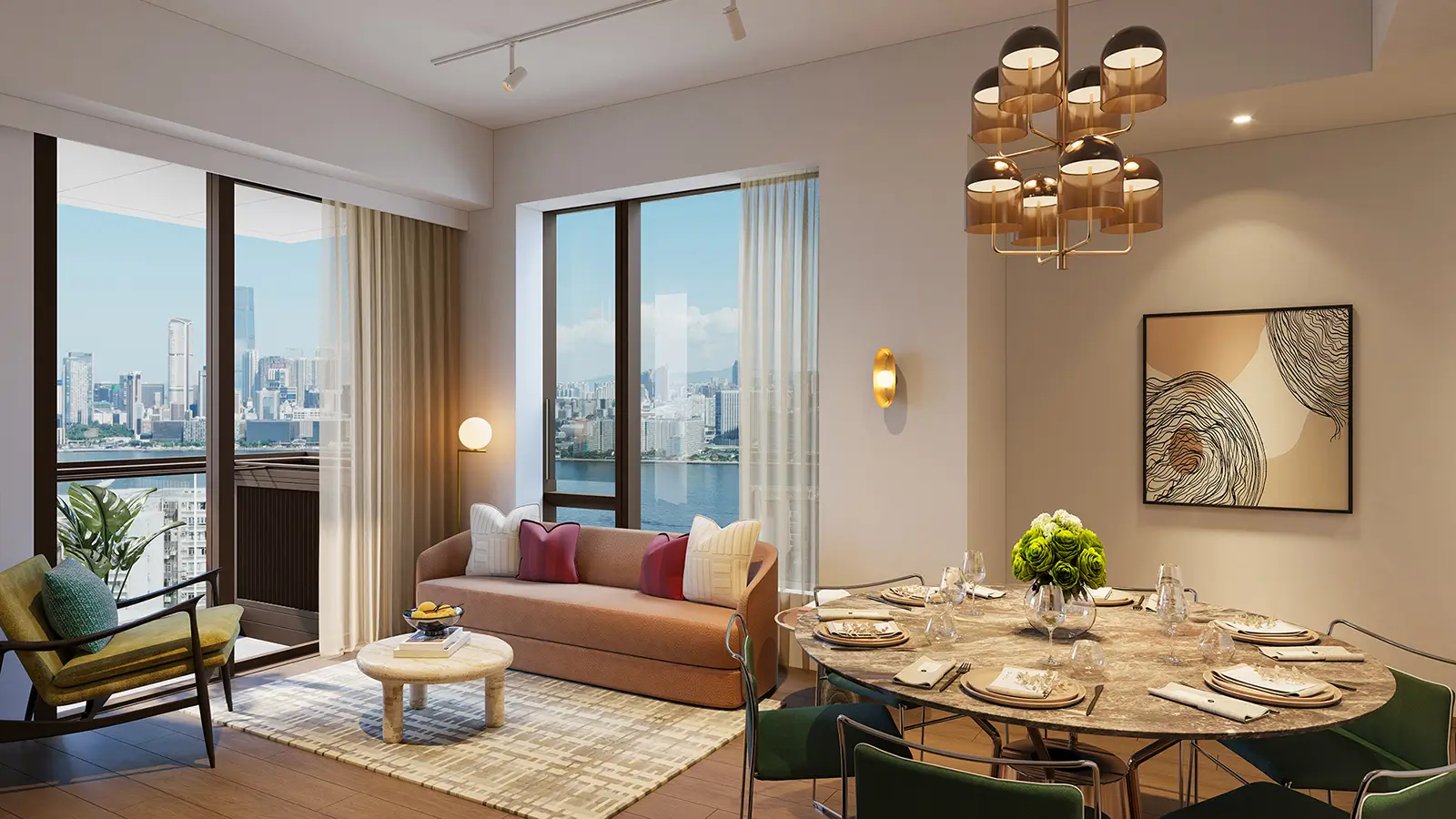 Rendering of modified Living / Dining Room of Individual Unit