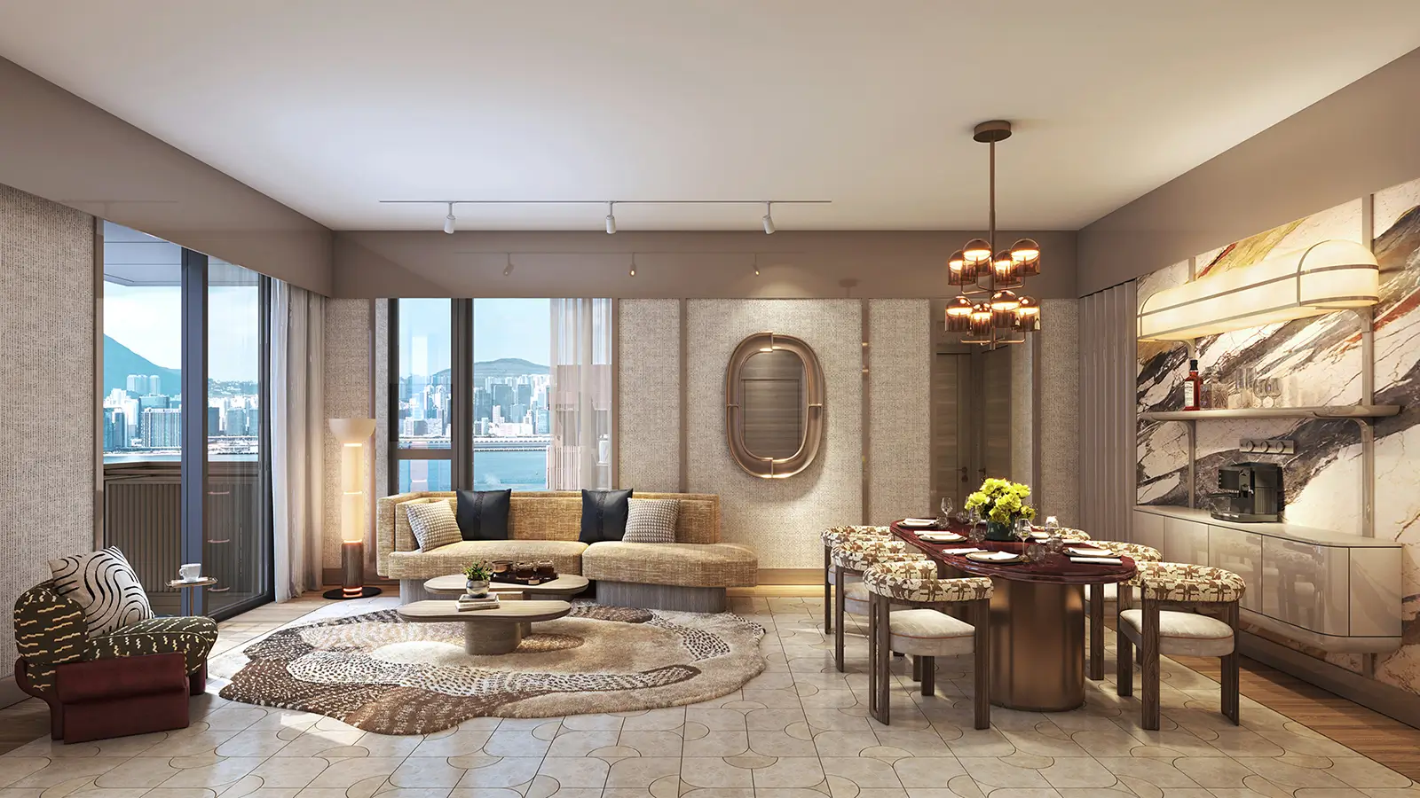 Rendering of modified Living / Dining Room of Individual Unit